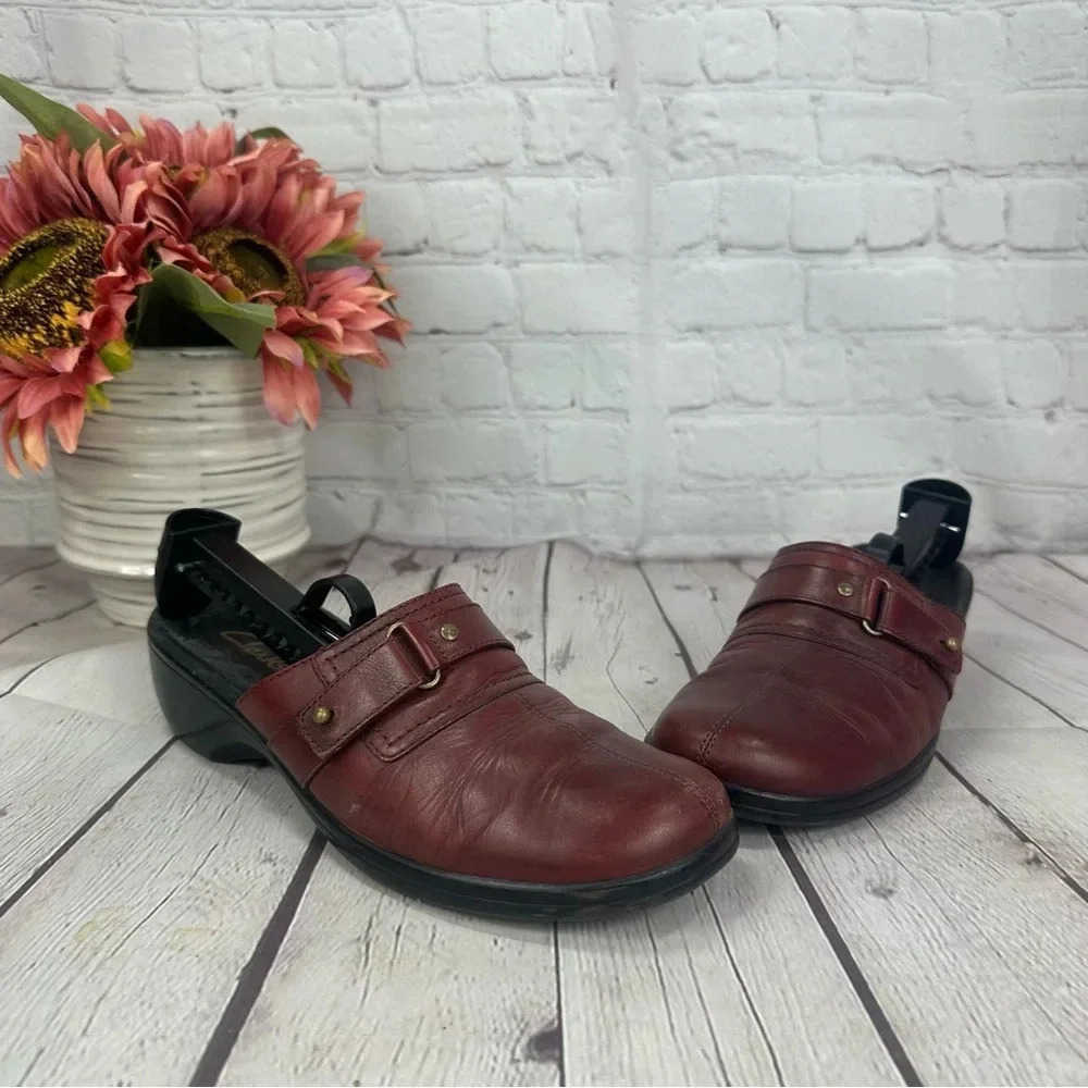 Clarks cognac red/brown leather clog slip-on size 7.5 84595 0508 27